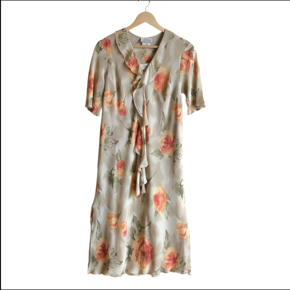 Linda Lundström Vintage Floral Print Sheer Women's Dress with Slip M/L - Picture 2 of 16